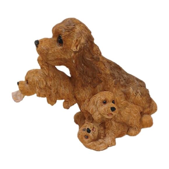 Cocker Spaniel Music Box Mother Dog Puppies Puppy Love Realistic Figurine Works - Picture 1 of 16